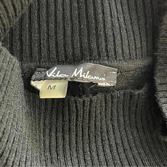 Vintage Wool Blend Long Sleeve Shirt Women M Black Mock Neck Hi-lo Hem - Picture 2 of 9